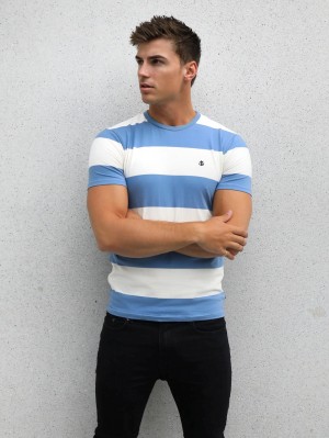 Blakely Alassio Stripe T-Shirt Niebieskie | 012475-YCP