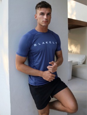 Blakely Alert Gym T-Shirt Niebieskie | 605412-SHD