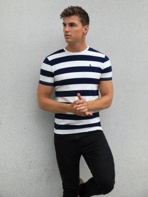 Blakely Loano Stripe T-Shirt Granatowe | 013962-GWA