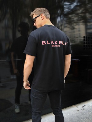 Blakely Members Relaxed T-Shirt Czarne Różowe | 798360-FJM