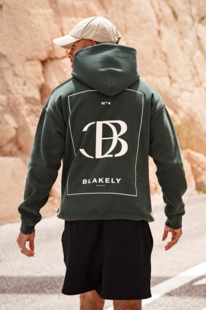 Blakely Riviera Initial Relaxed Hoodie Ciemny Zielone | 918407-WZX