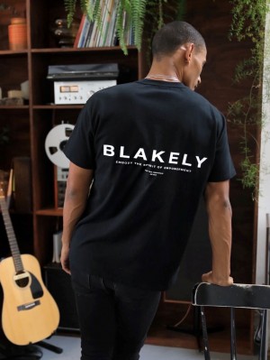 Blakely Statement Relaxed T-Shirt Czarne | 420978-QRI