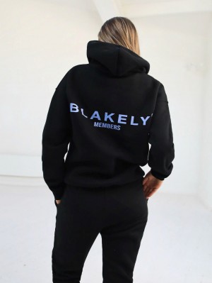 Blakely Women's Members Relaxed Hoodie Czarne Niebieskie | 634120-JZG