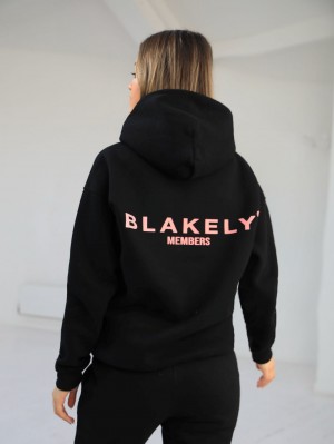 Blakely Women's Members Relaxed Hoodie Czarne Różowe | 165380-KAZ