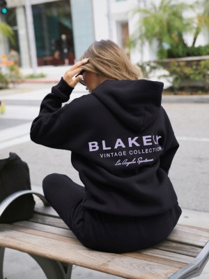 Blakely Women's Sports Club Relaxed Hoodie Czarne | 596713-VWC