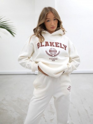 Blakely Women's Varsity Relaxed Hoodie Białe | 543862-VAP