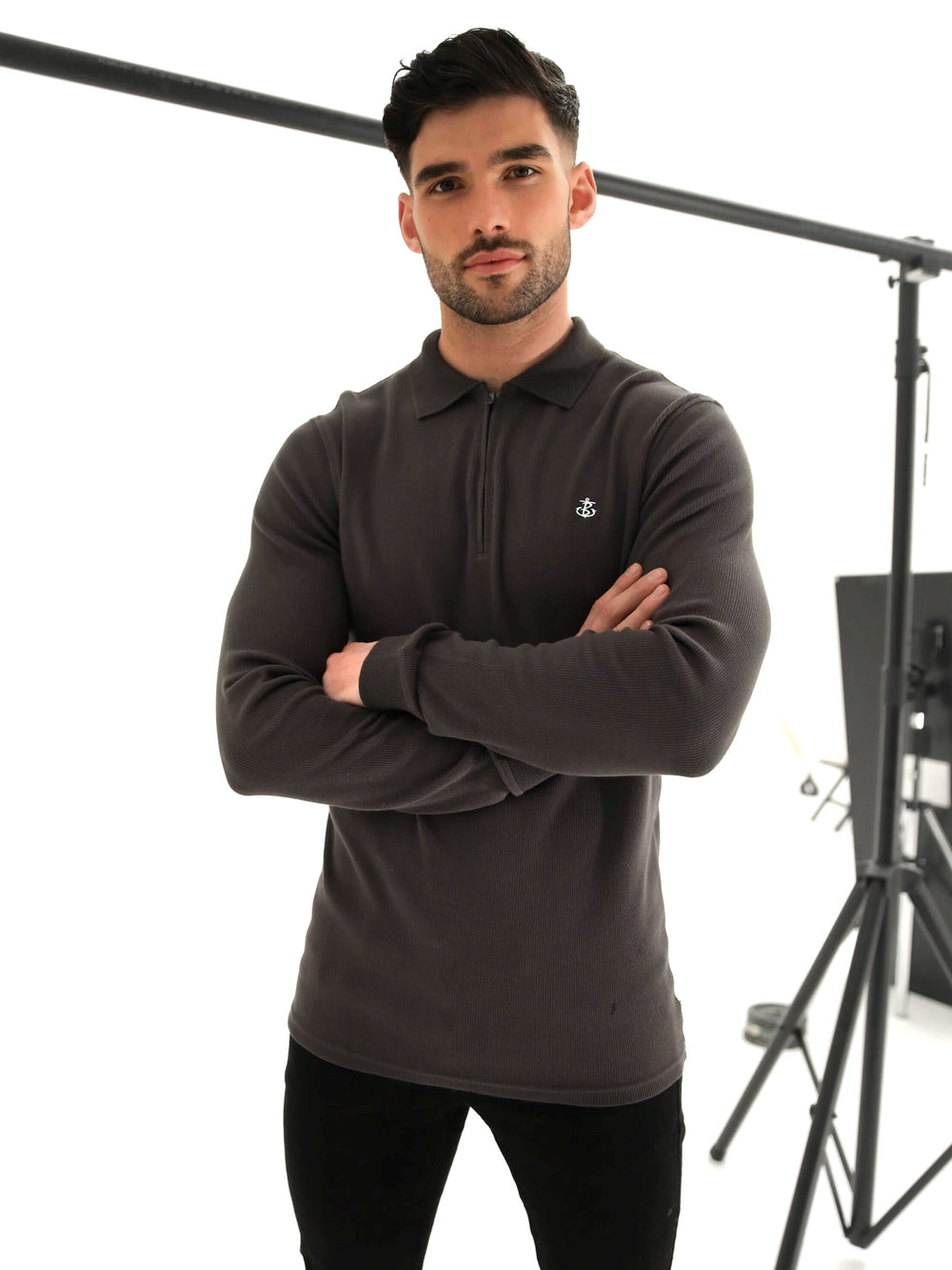 Blakely Aspen Long Sleeve Polo Charcoal | 142569-HJU