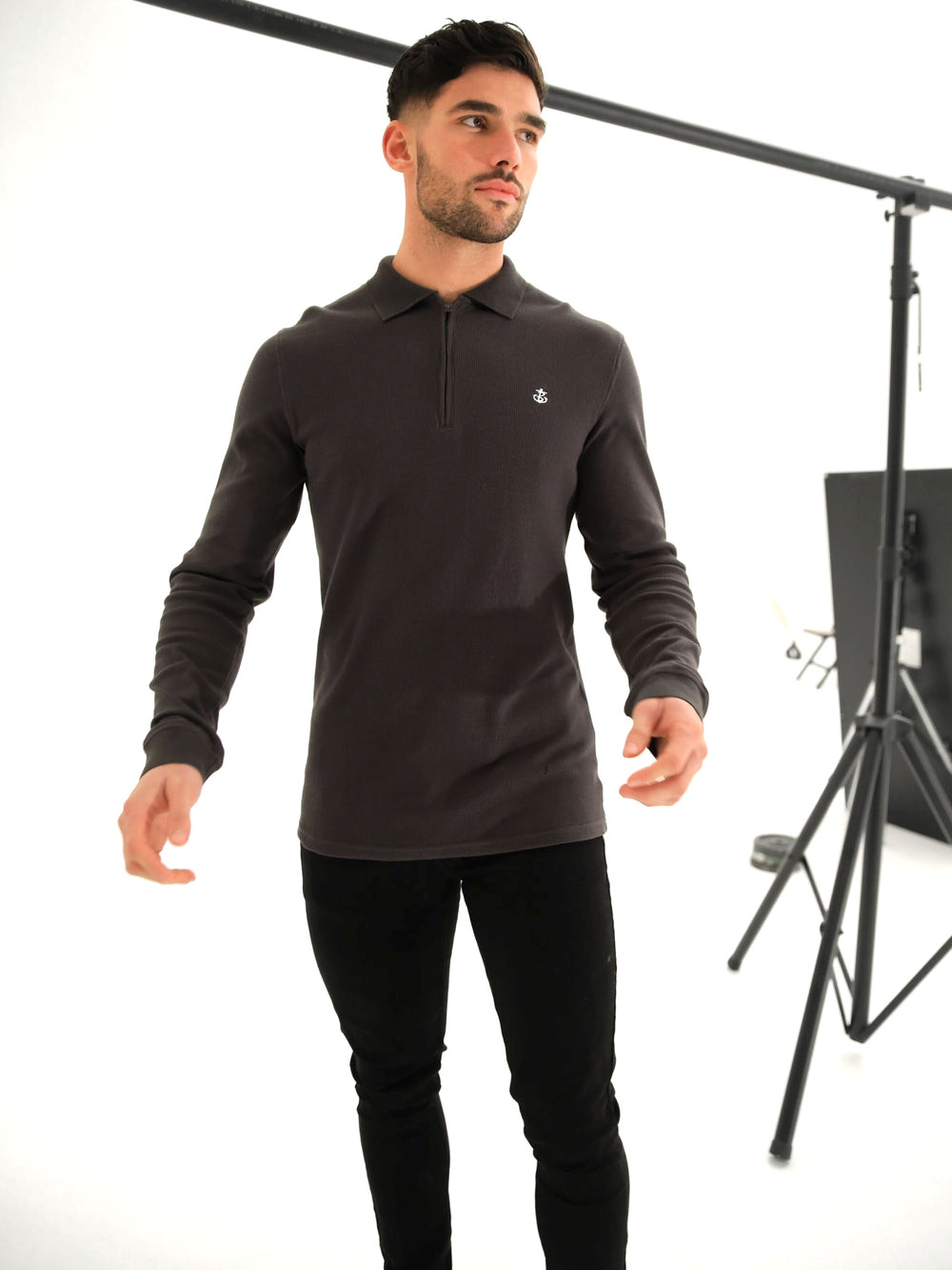 Blakely Aspen Long Sleeve Polo Charcoal | 142569-HJU