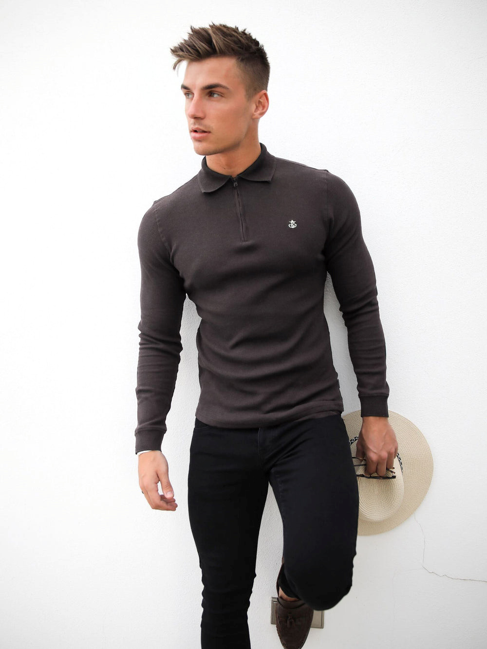 Blakely Aspen Long Sleeve Polo Charcoal | 142569-HJU