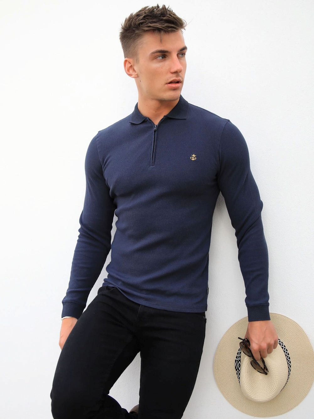 Blakely Aspen Long Sleeve Polo Granatowe | 875926-BJW