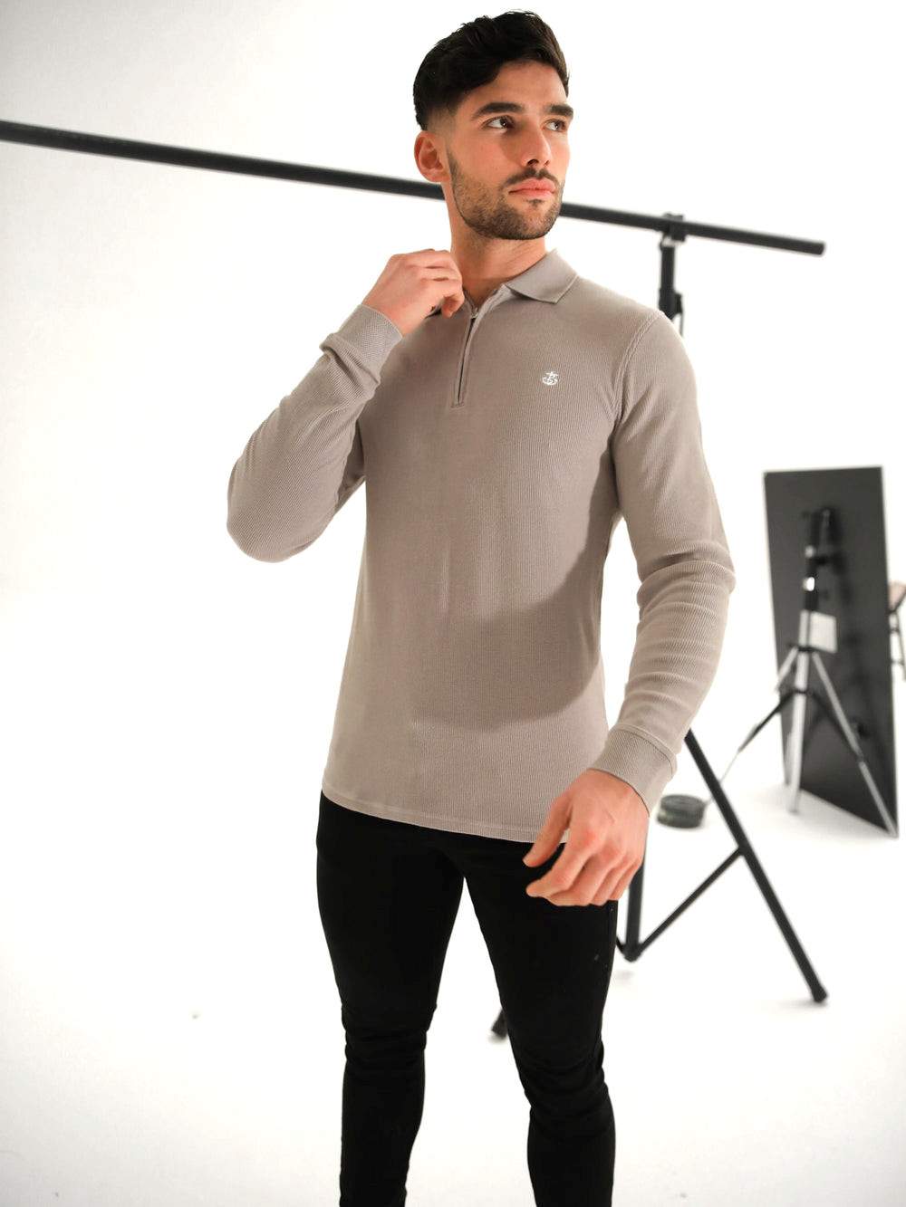 Blakely Aspen Long Sleeve Polo Stone | 357026-ZHI