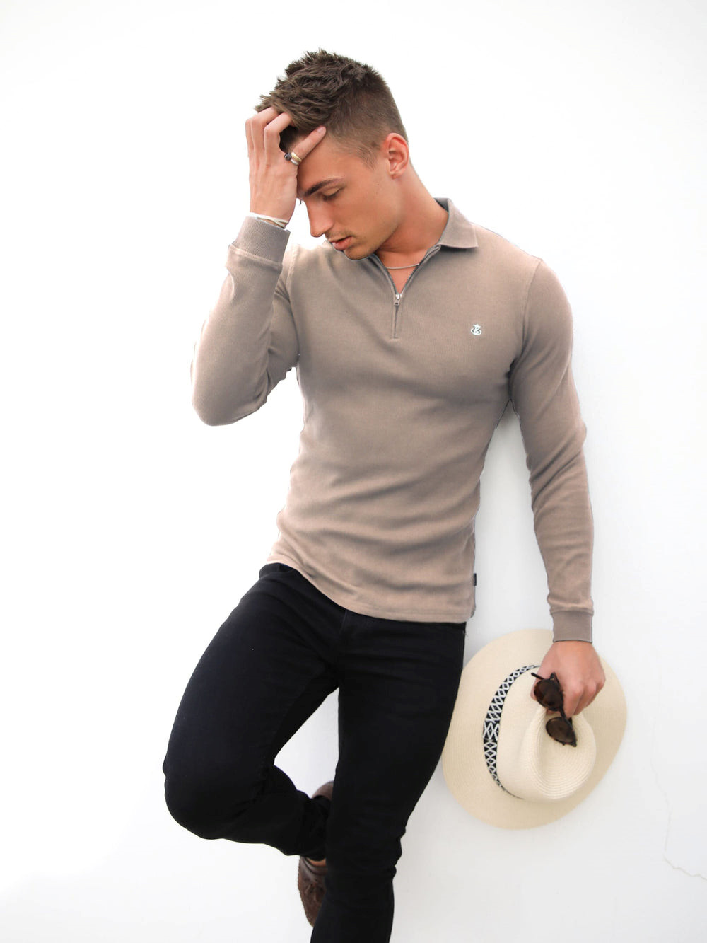 Blakely Aspen Long Sleeve Polo Stone | 357026-ZHI