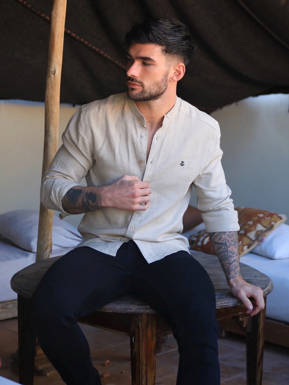 Blakely Berkane Linen Shirt Tan | 065487-NHX