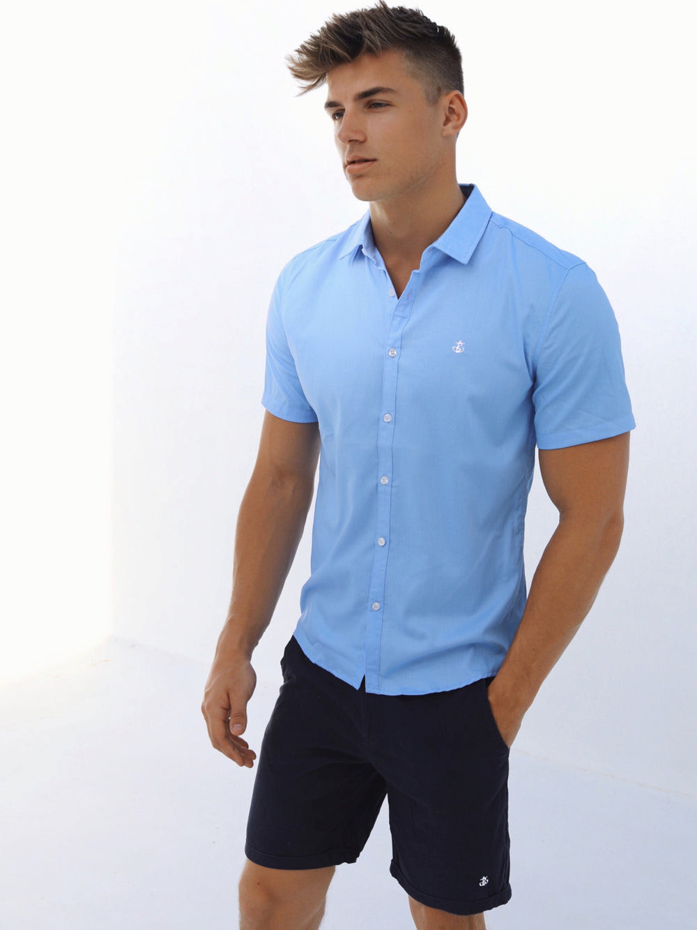 Blakely Canberra Short Sleeve Shirt Niebieskie | 372904-JMQ