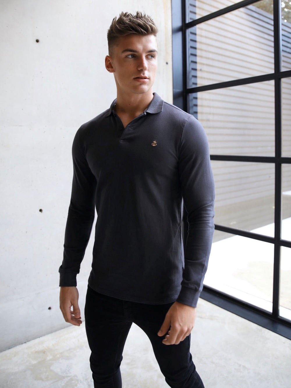 Blakely Harrow Long-Sleeve Polo Shirt Charcoal | 540392-APC