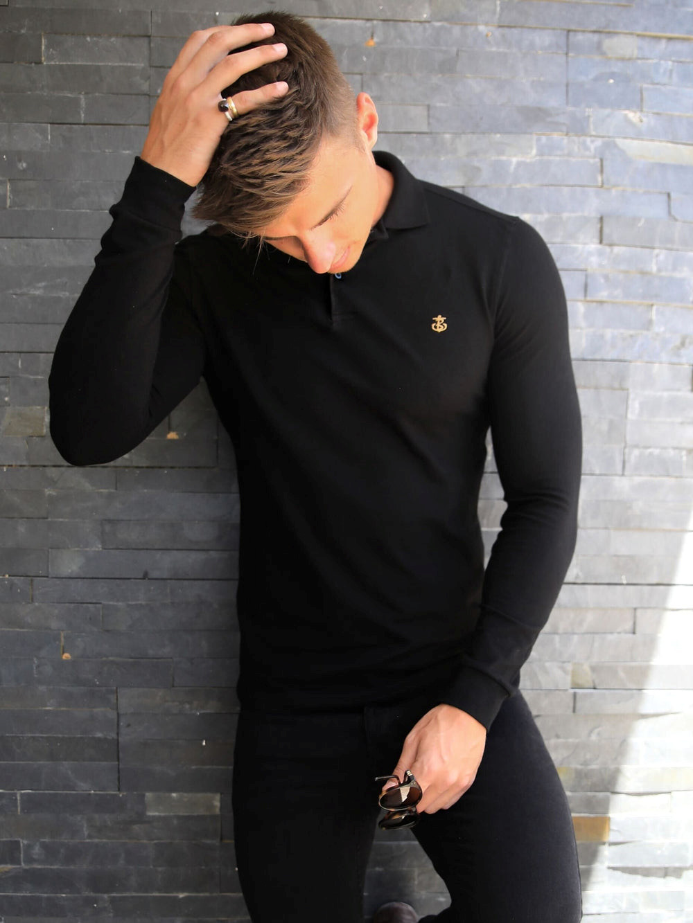 Blakely Harrow Long-Sleeve Polo Shirt Czarne | 184957-LGW