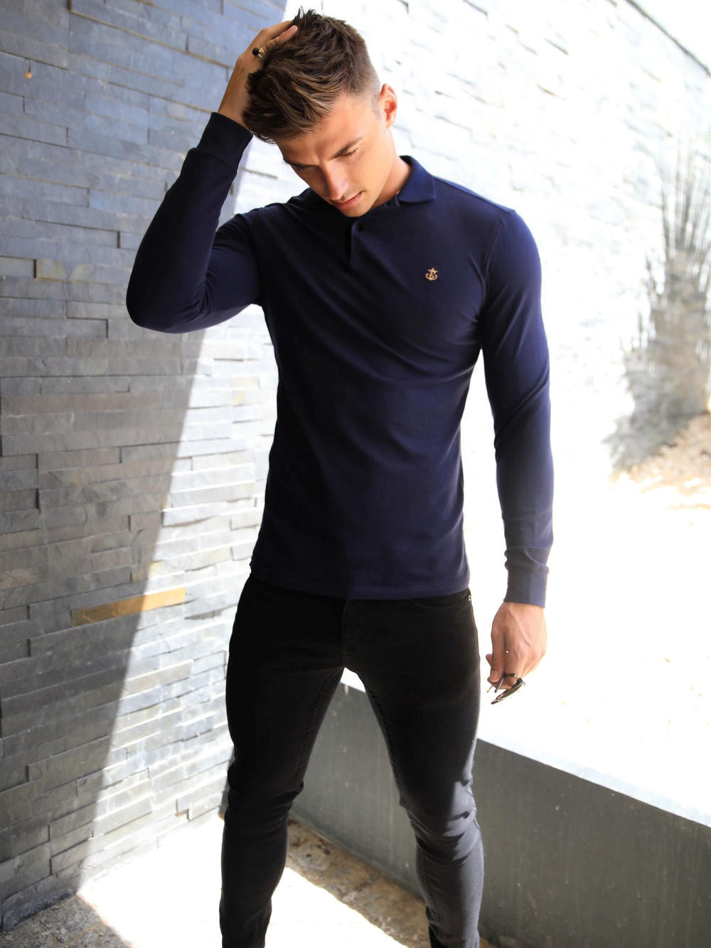 Blakely Harrow Long-Sleeve Polo Shirt Granatowe | 275149-AIW