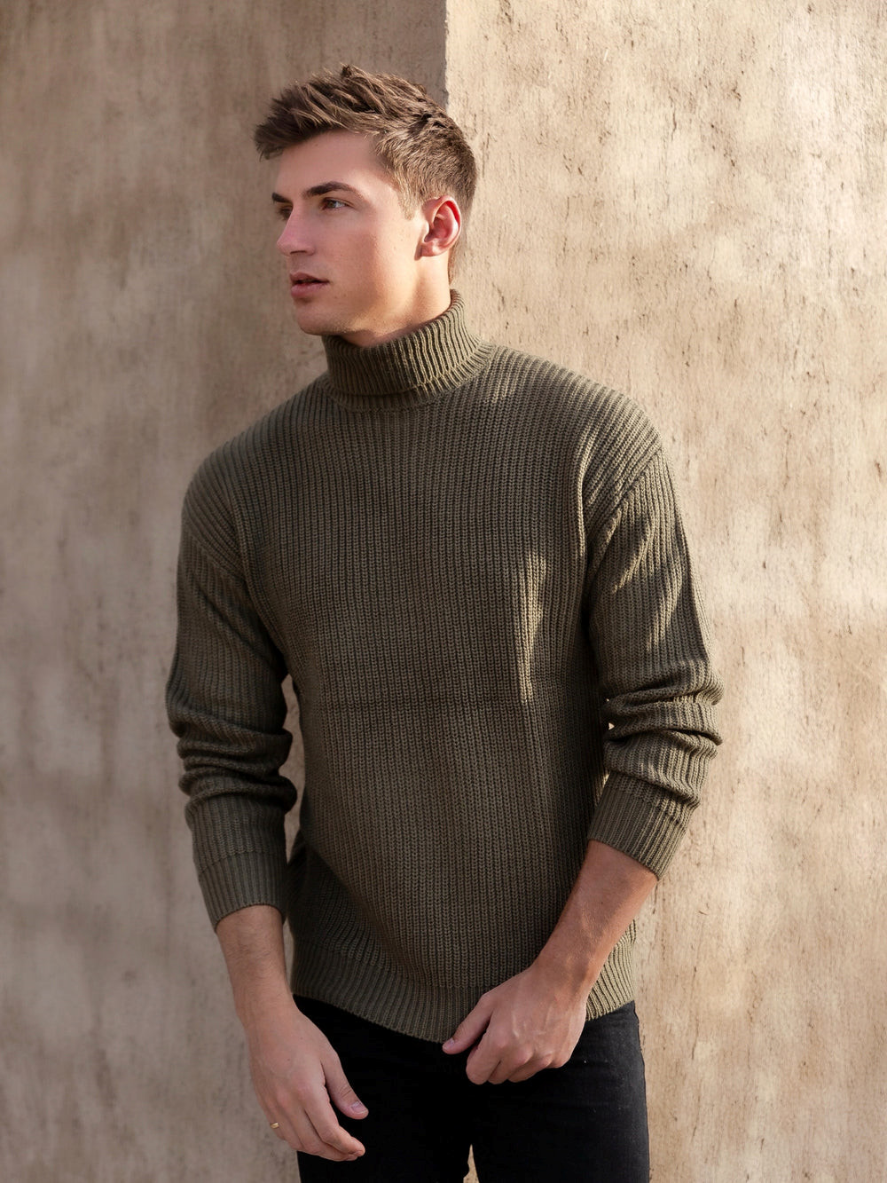 Blakely Hemsworth Roll Neck Jumper Khaki | 564123-KHR