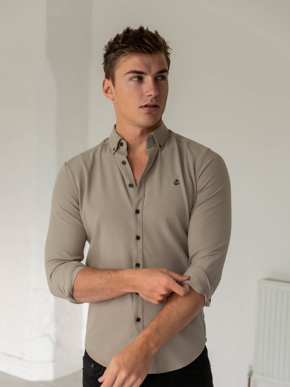 Blakely Horton Fitted Stretch Shirt Tan | 168905-ZFD