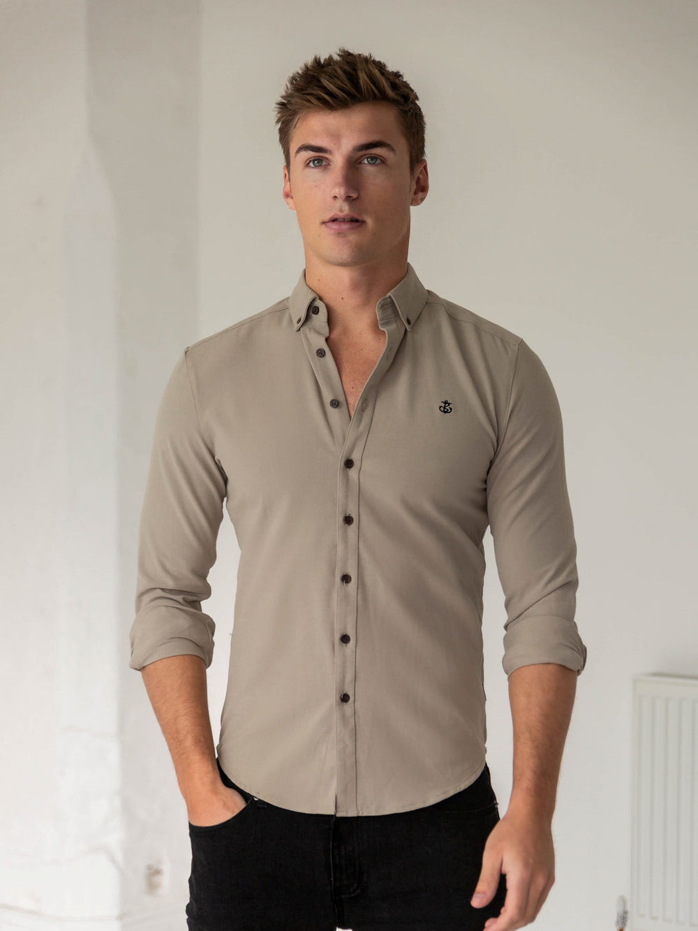 Blakely Horton Fitted Stretch Shirt Tan | 168905-ZFD