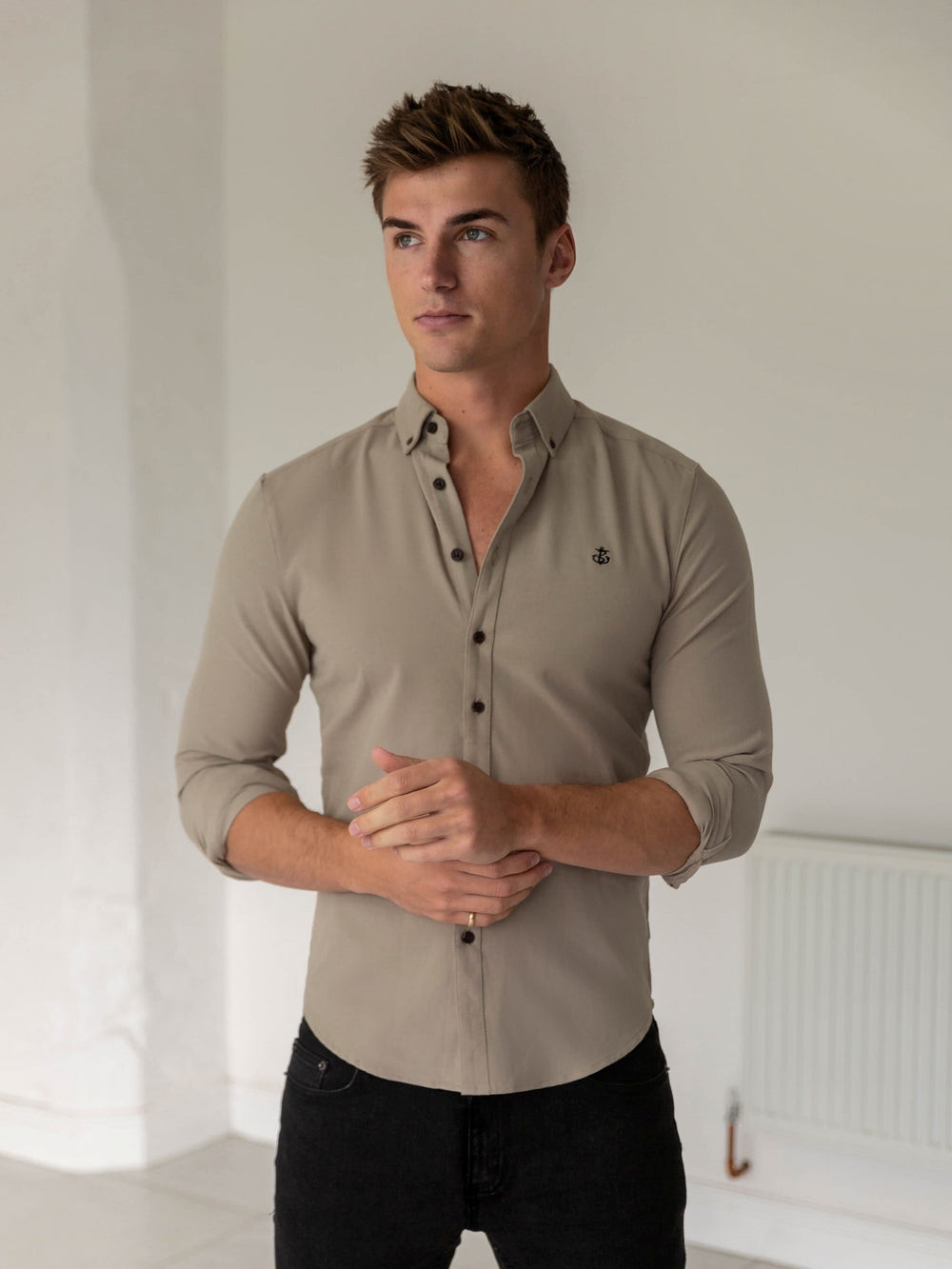 Blakely Horton Fitted Stretch Shirt Tan | 168905-ZFD