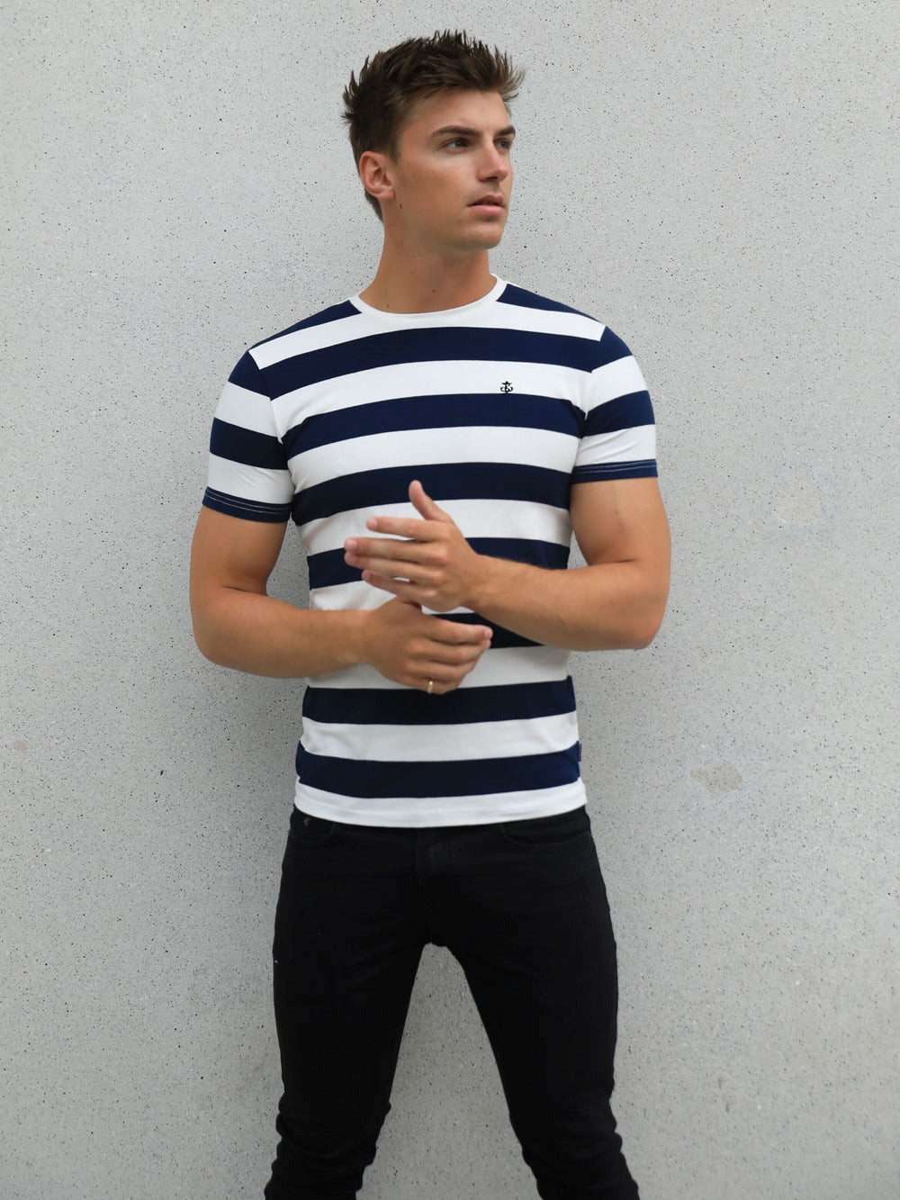 Blakely Loano Stripe T-Shirt Granatowe | 013962-GWA