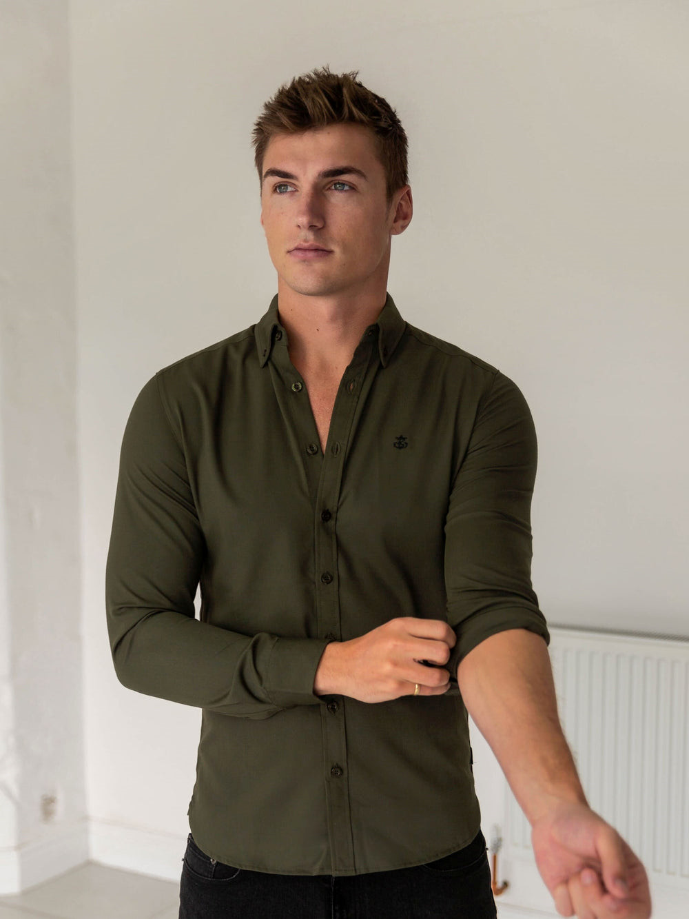 Blakely Loreto Fitted Stretch Shirt Khaki Zielone | 947381-ATO