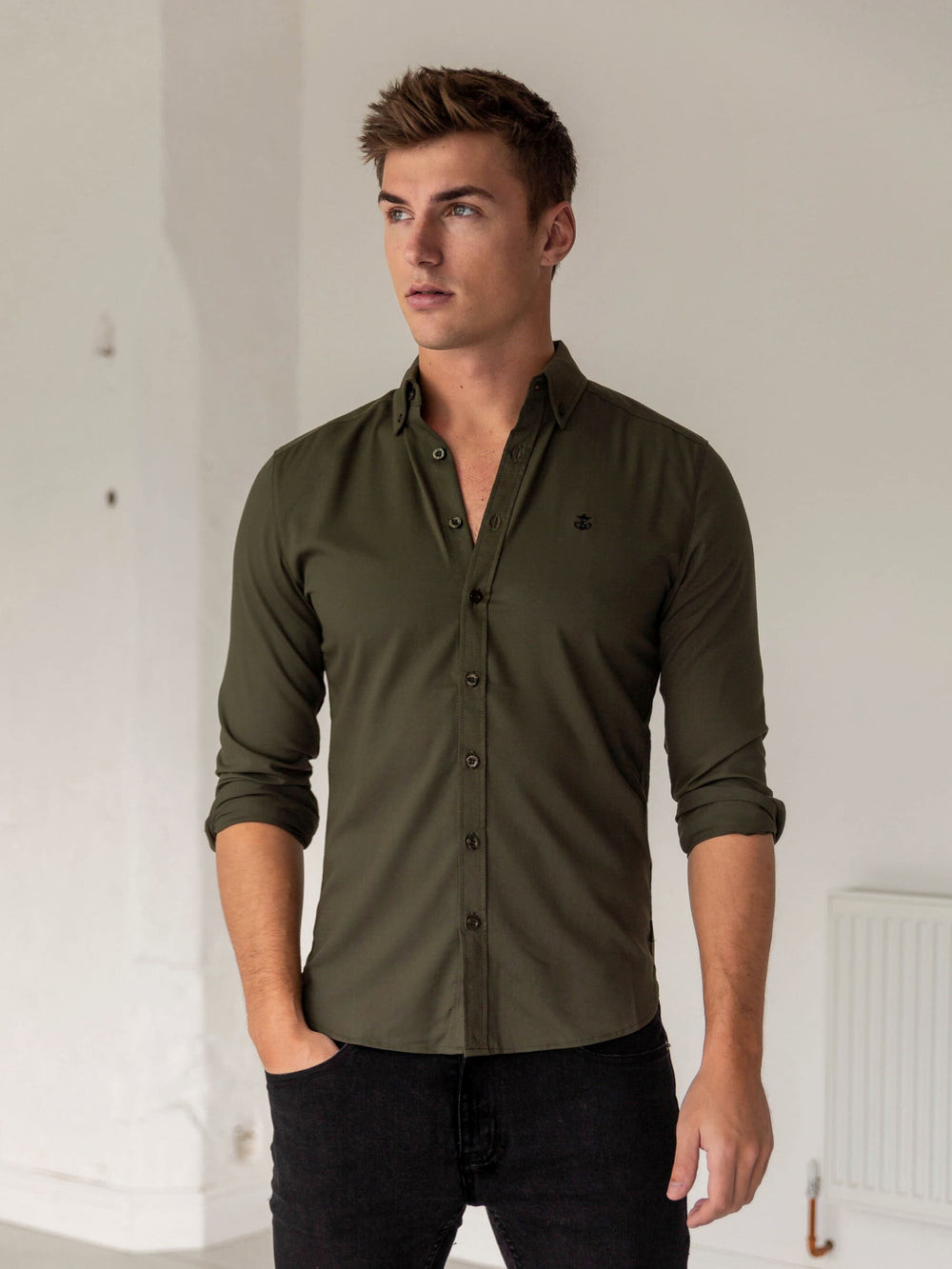 Blakely Loreto Fitted Stretch Shirt Khaki Zielone | 947381-ATO