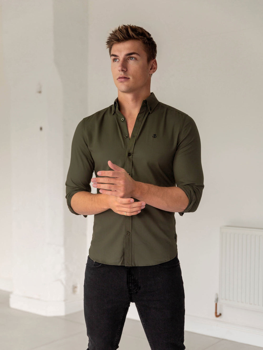 Blakely Loreto Fitted Stretch Shirt Khaki Zielone | 947381-ATO