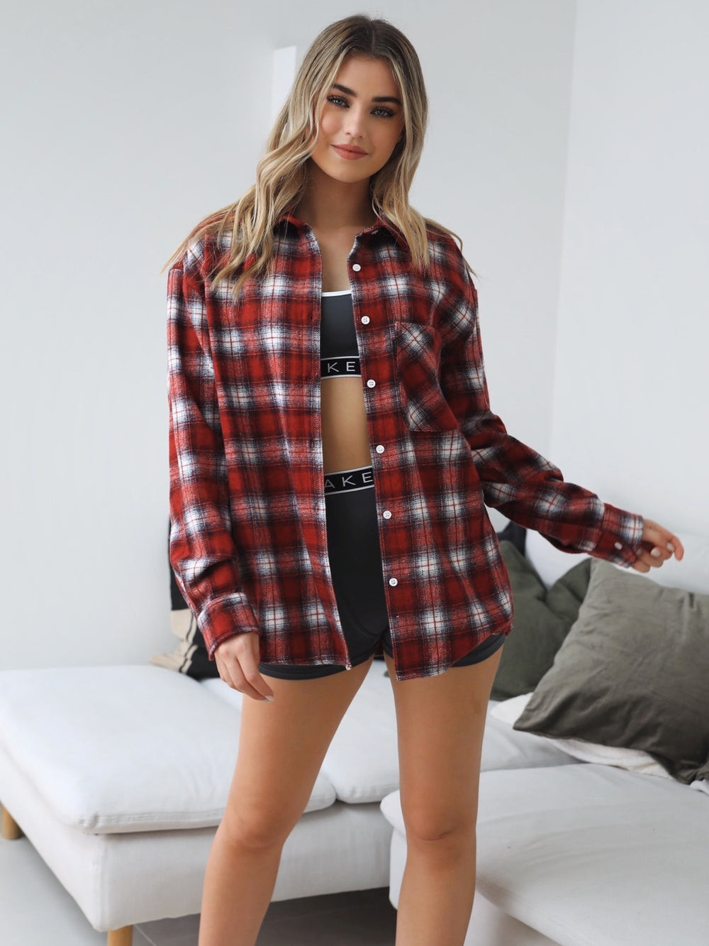 Blakely Montreal Oversized Plaid Shirt Czerwone | 189530-PCJ