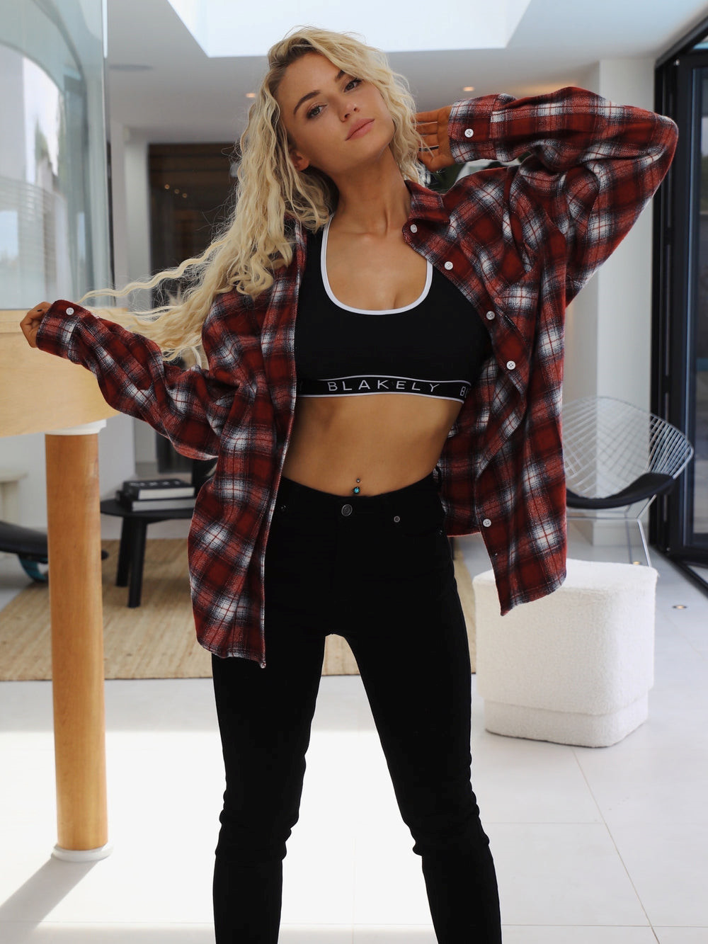 Blakely Montreal Oversized Plaid Shirt Czerwone | 189530-PCJ