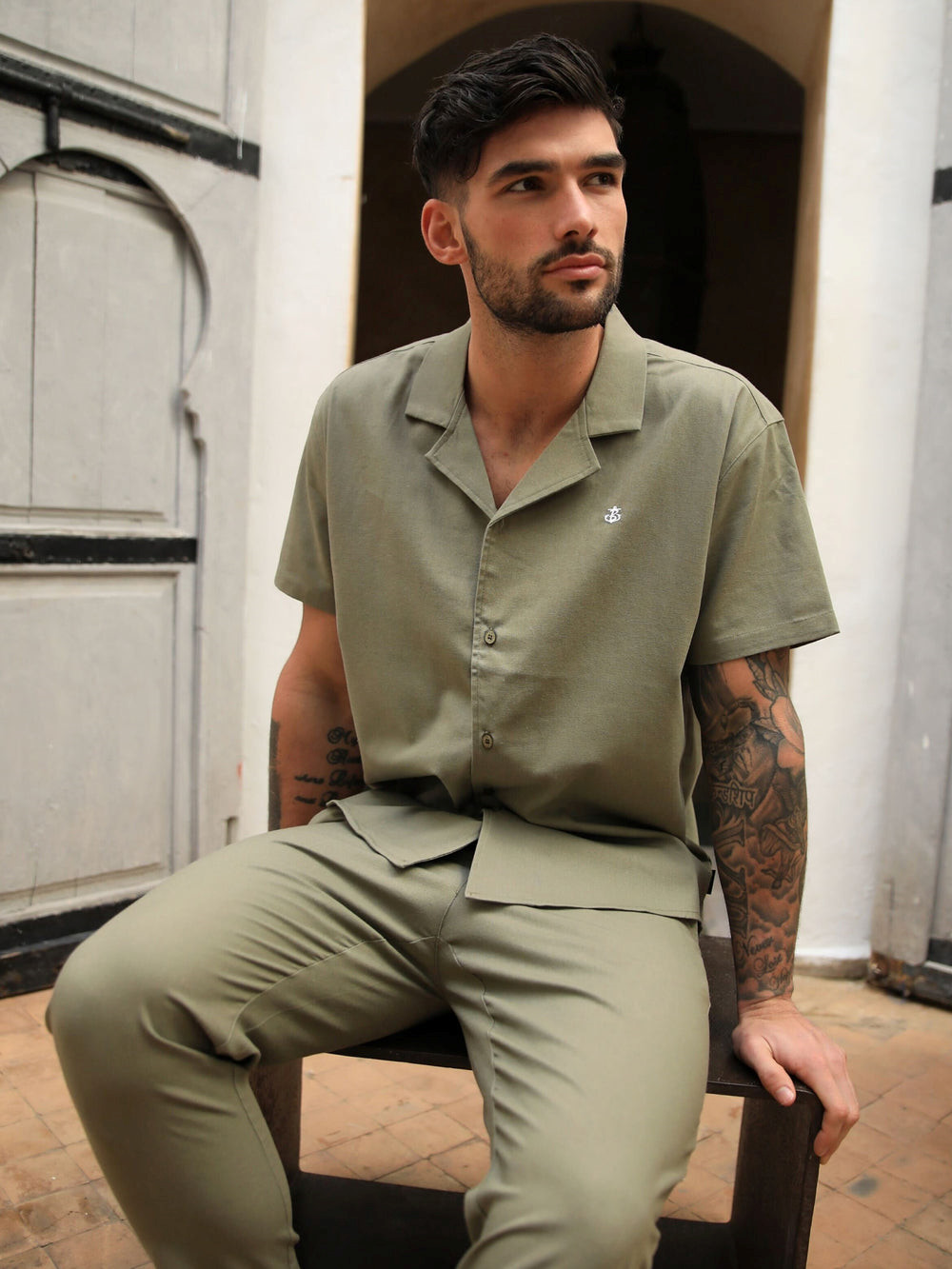 Blakely Nador Open Collared Shirt Khaki | 208361-QDX