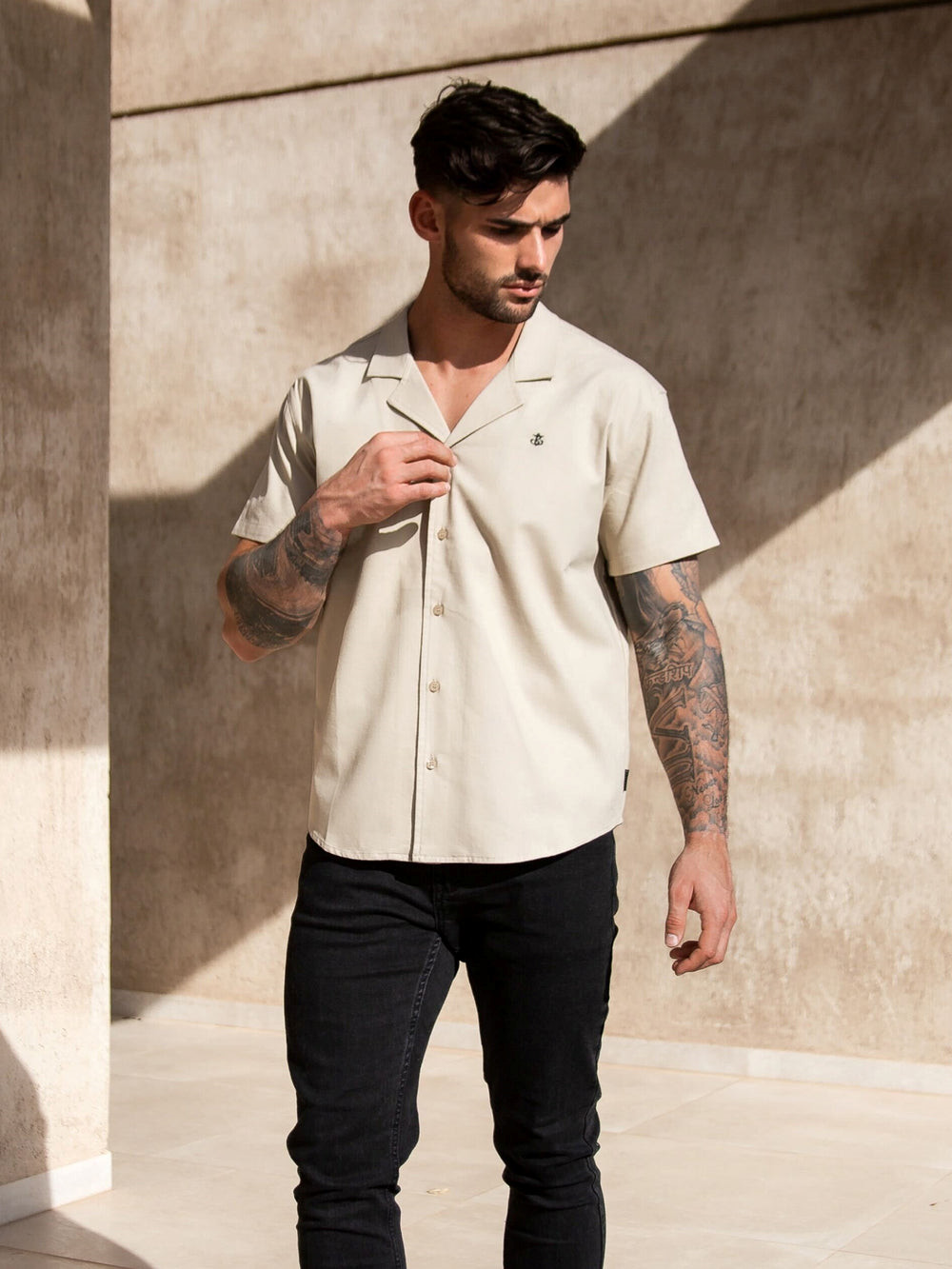 Blakely Nador Open Collared Shirt Sand | 742056-KXP