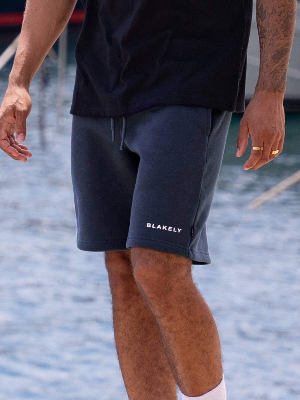 Blakely Riviera Initial Jogger Shorts Niebieskie | 024593-NJH