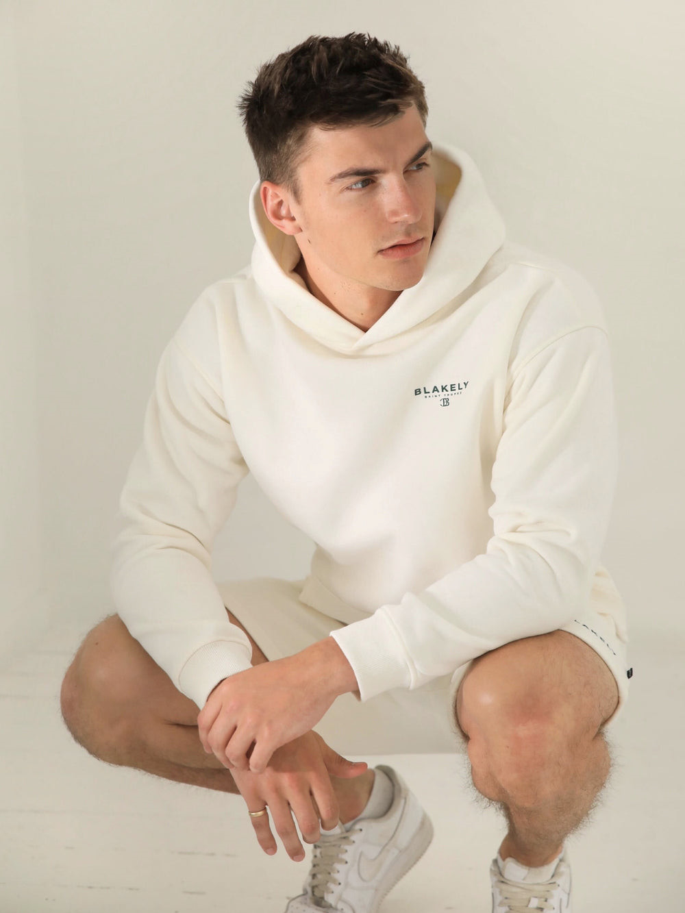 Blakely Riviera Initial Relaxed Hoodie Ivory | 653807-IES